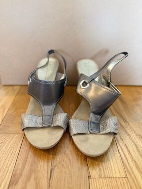 Anne Klein Metallic Pewter Slingback Sandals